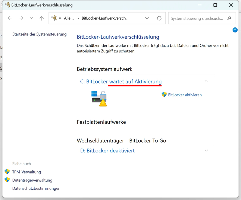Win 11 Bitlocker Einstelldialog