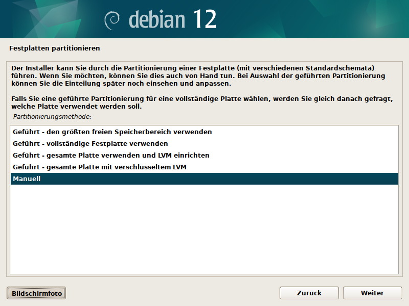 Debian Installer Partitionsmanager