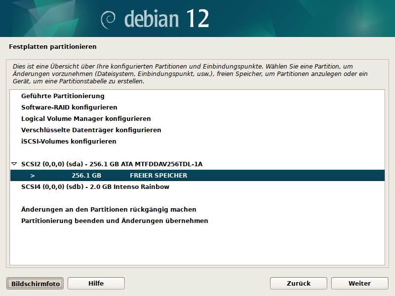 Debian Installer Partitionsmanager