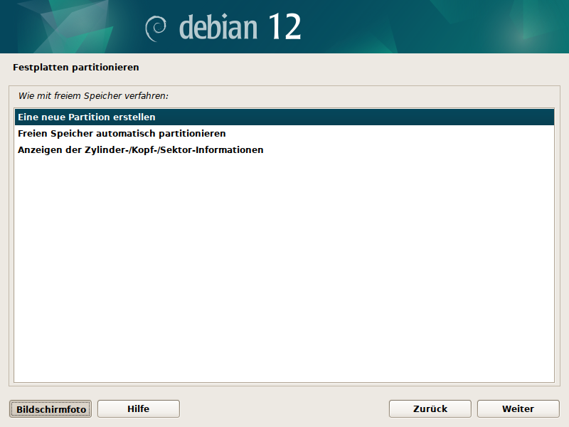 Debian Installer Partitionsmanager