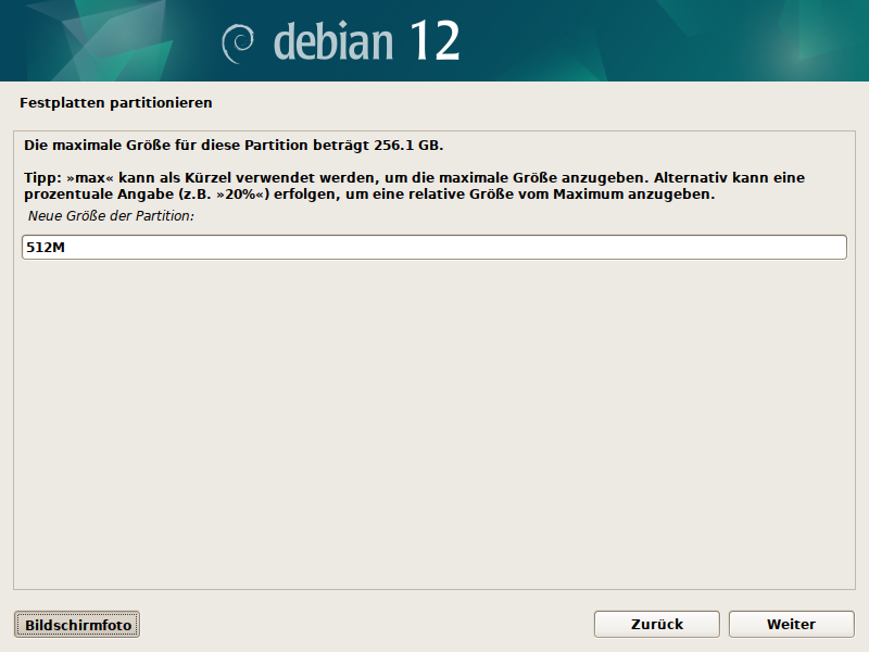 Debian Installer Partitionsmanager