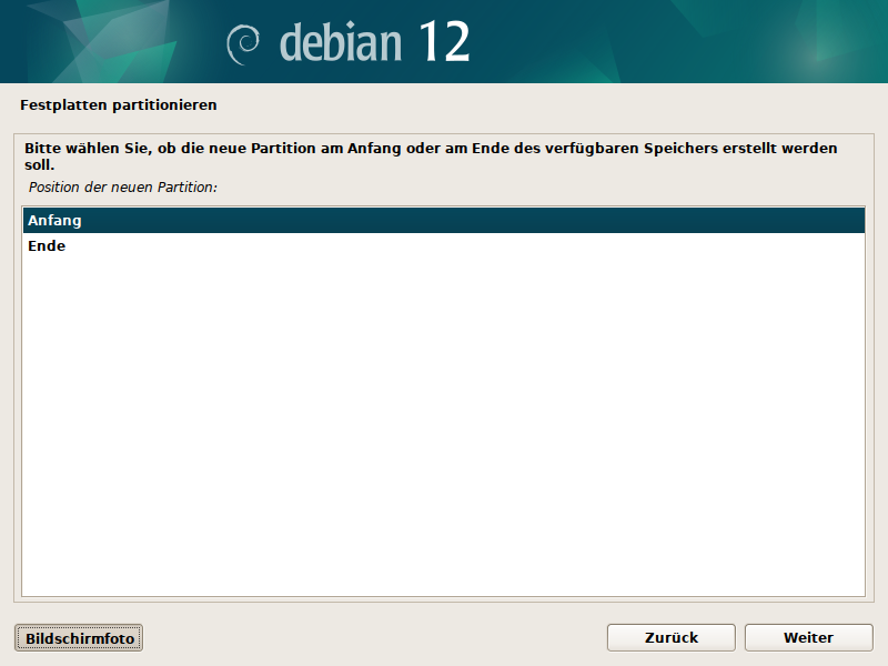 Debian Installer Partitionsmanager