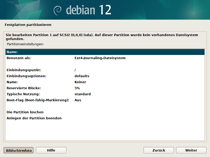 Debian Installer Partitionsmanager