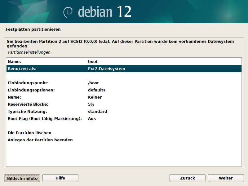 Debian Installer Partitionsmanager