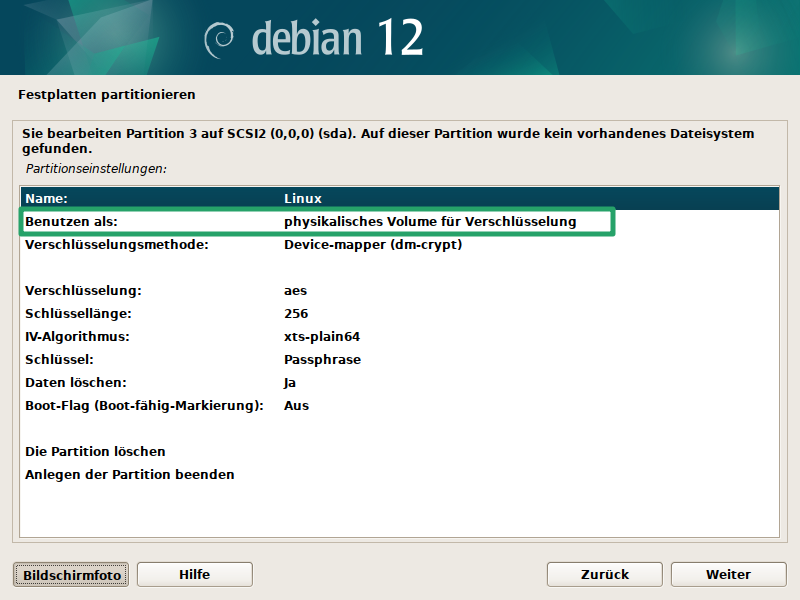 Debian Installer Partitionsmanager