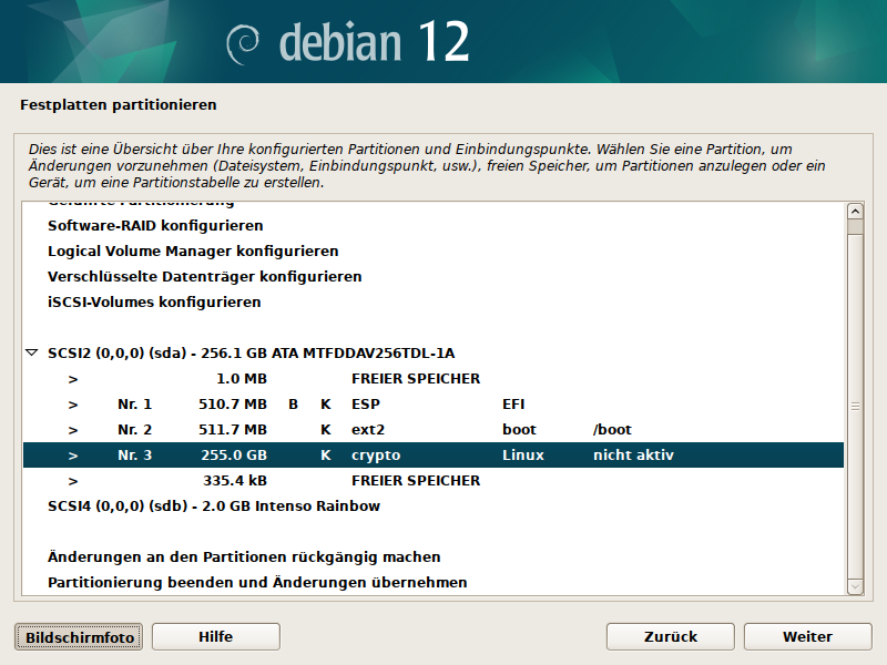 Debian Installer Partitionsmanager