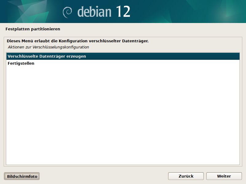 Debian Installer Partitionsmanager