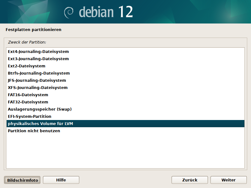 Debian Installer Partitionsmanager