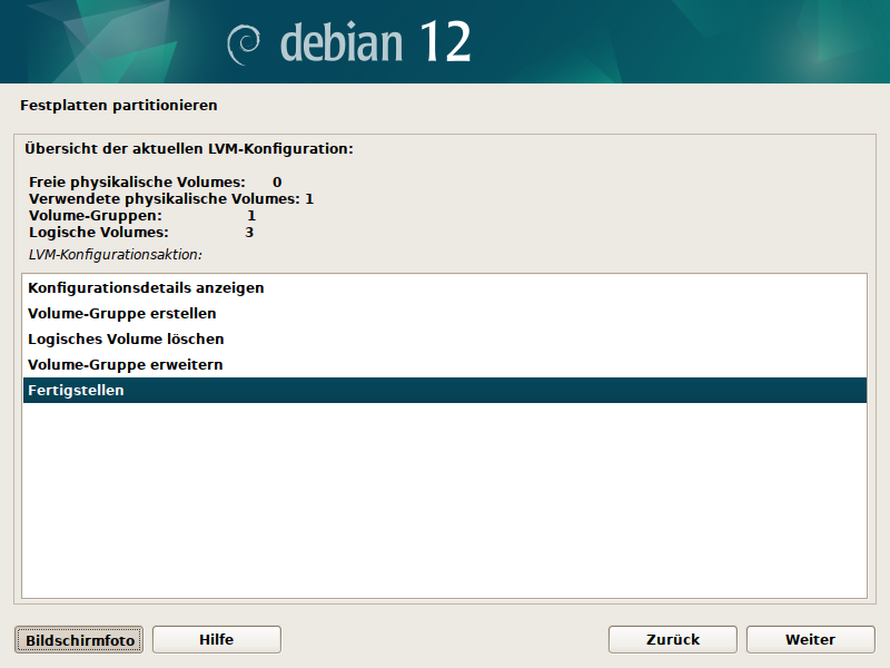 Debian Installer Partitionsmanager