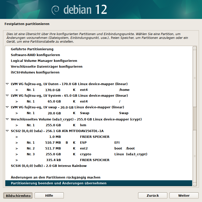 Debian Installer Partitionsmanager