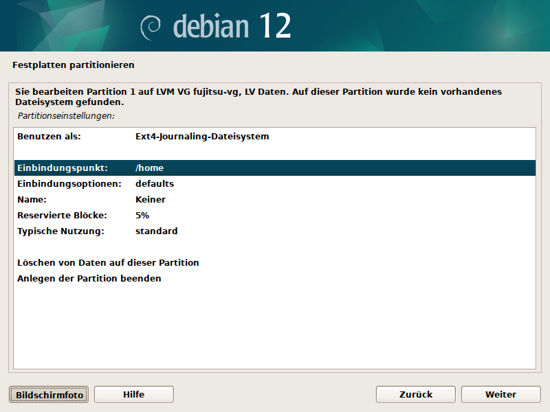 Debian Installer Partitionsmanager