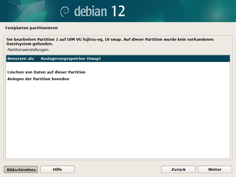 Debian Installer Partitionsmanager