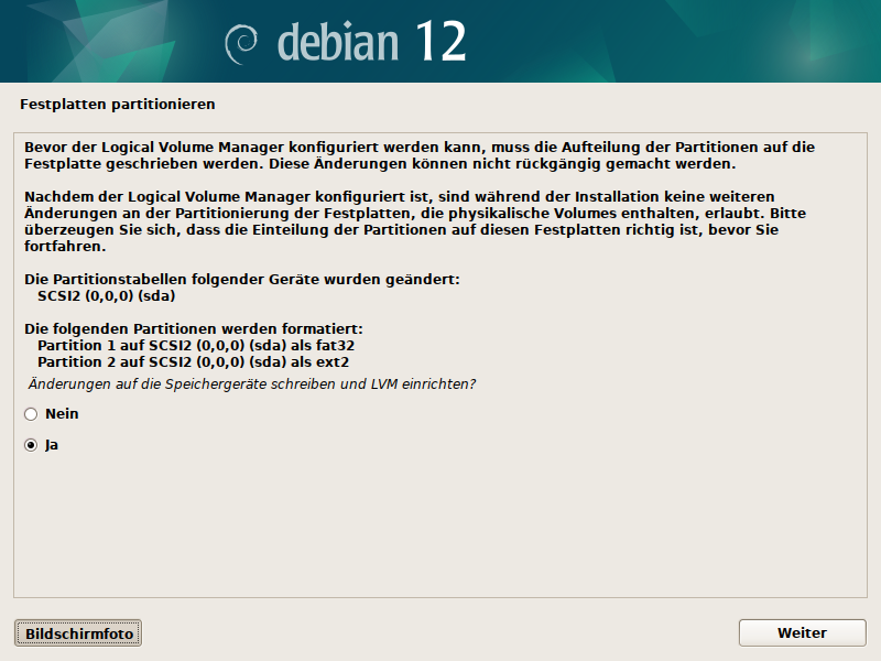 Partitionierung Debian Installer für LVM/LUKS
