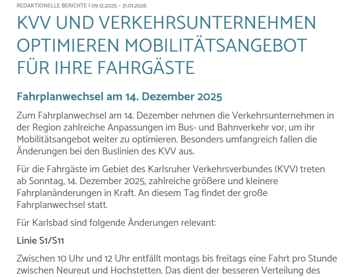 Artikel im Gemeindeblatt Karlsbad